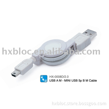USB A M to MINI USB 5pin B M retractable Cable